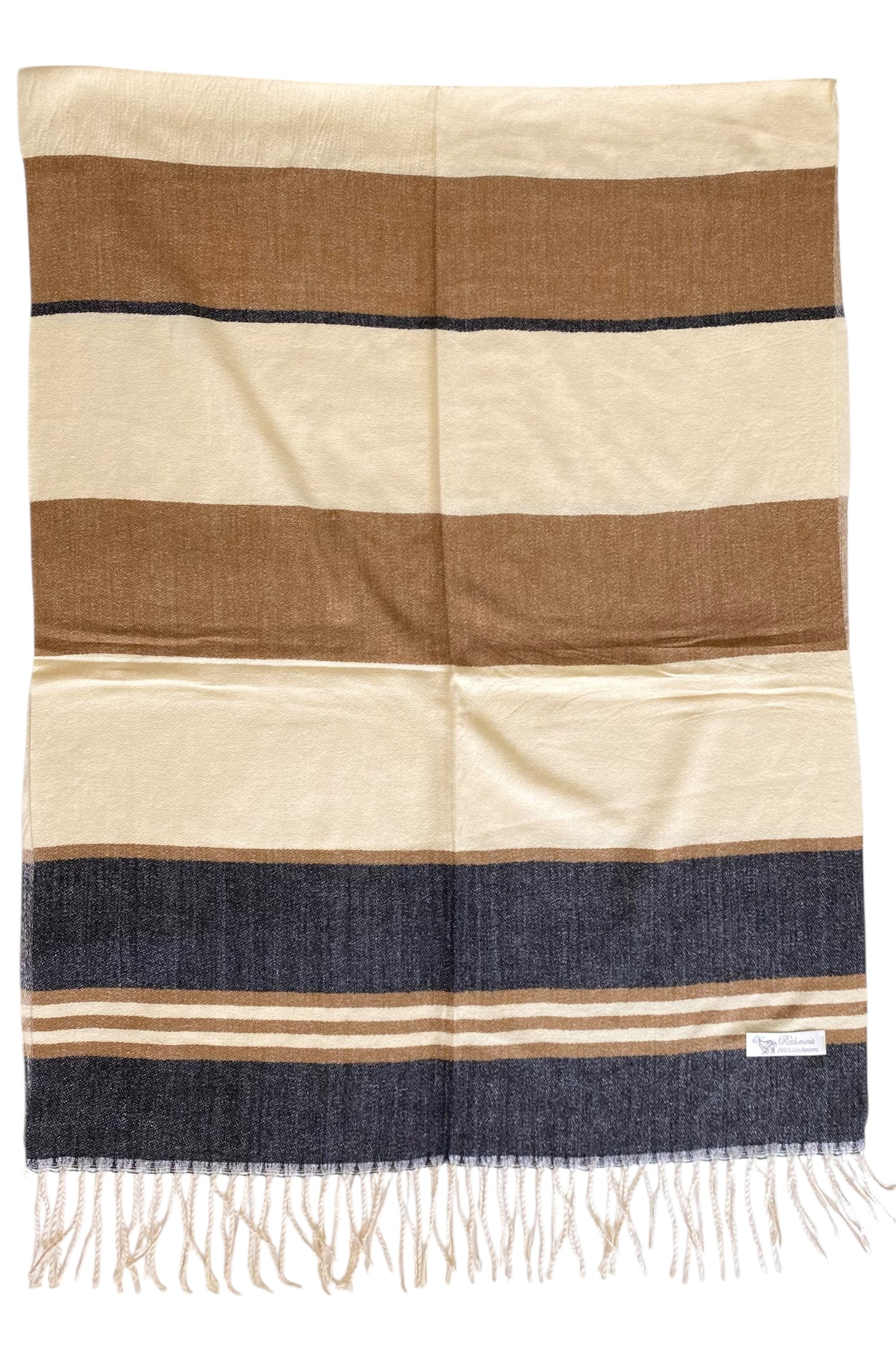 Vogue Woolen Hijab – Chocolate/Cream (Black Border)