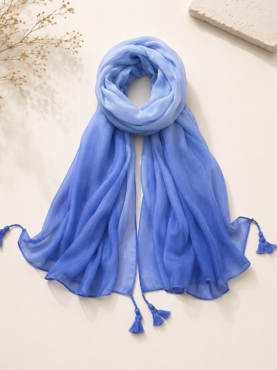 Ombre Tassels Hijab - Denim