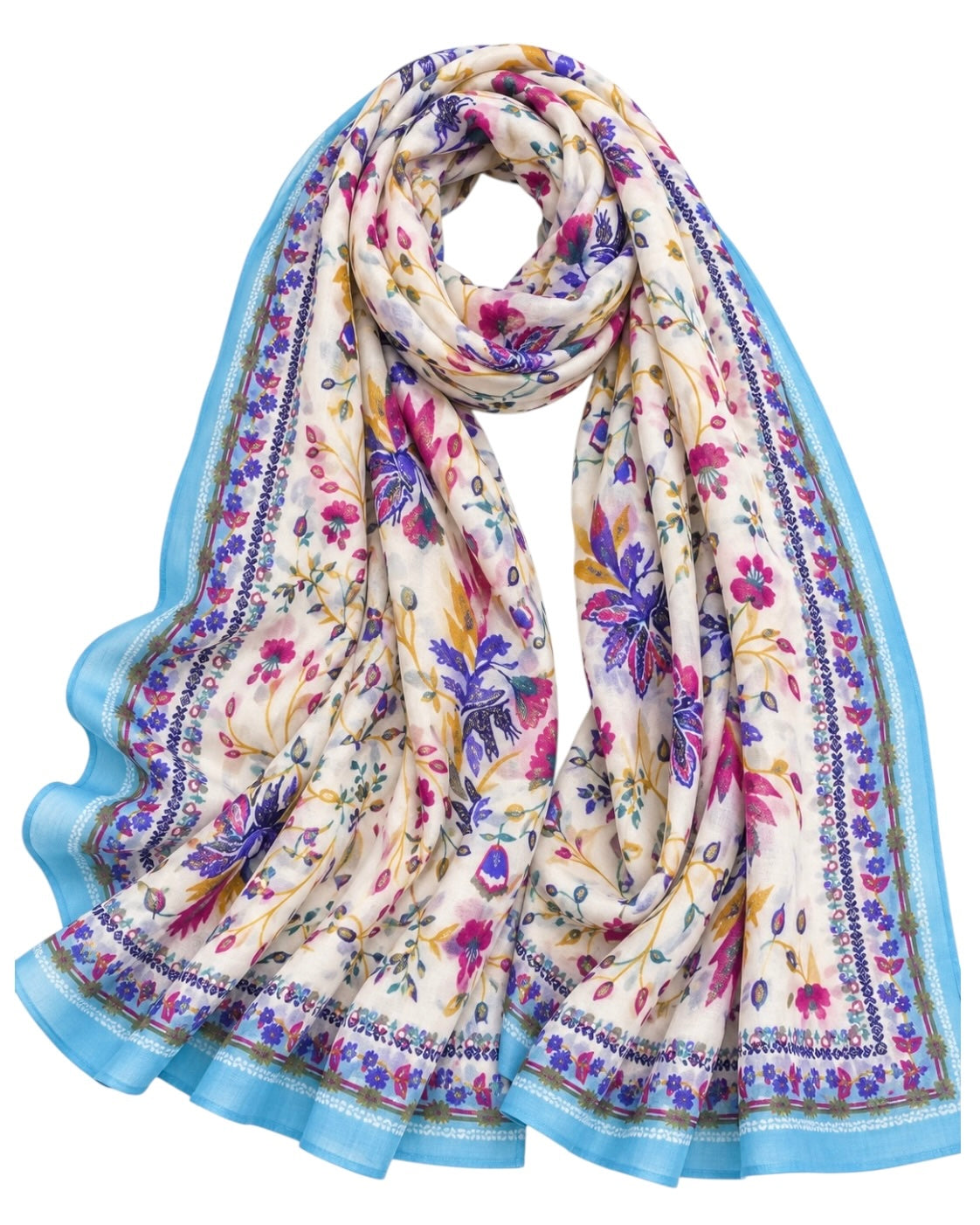 Tendril Glittered Printed Lawn Hijab - Blue