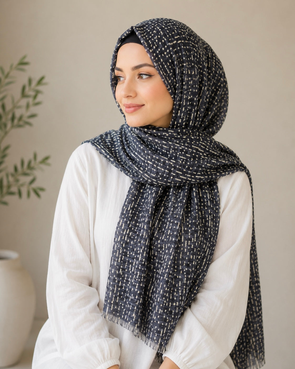 Alina Printed Lawn Hijab - Charcoal