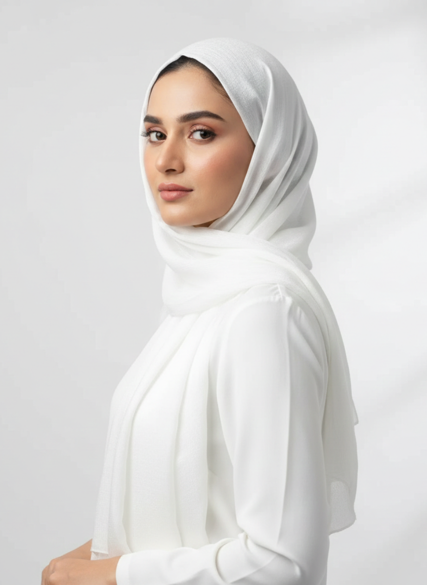 Metallics Crinkle Silk Hijab – Pearl White
