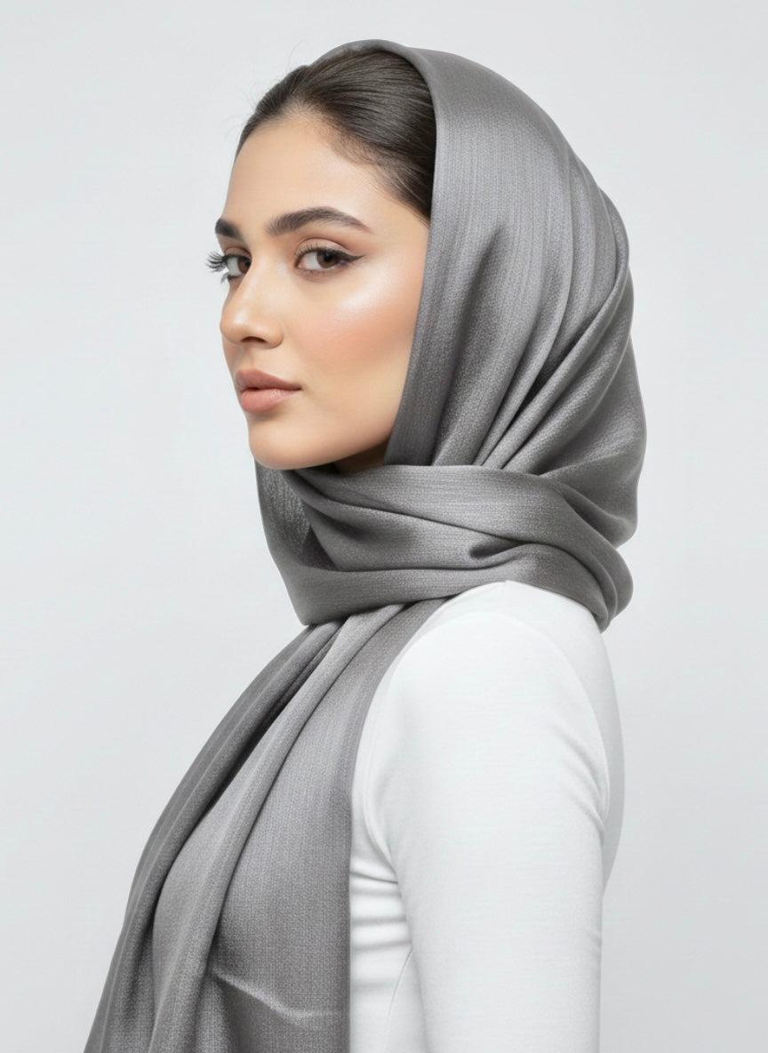 Metallics Crinkle Silk Hijab – Charcoal