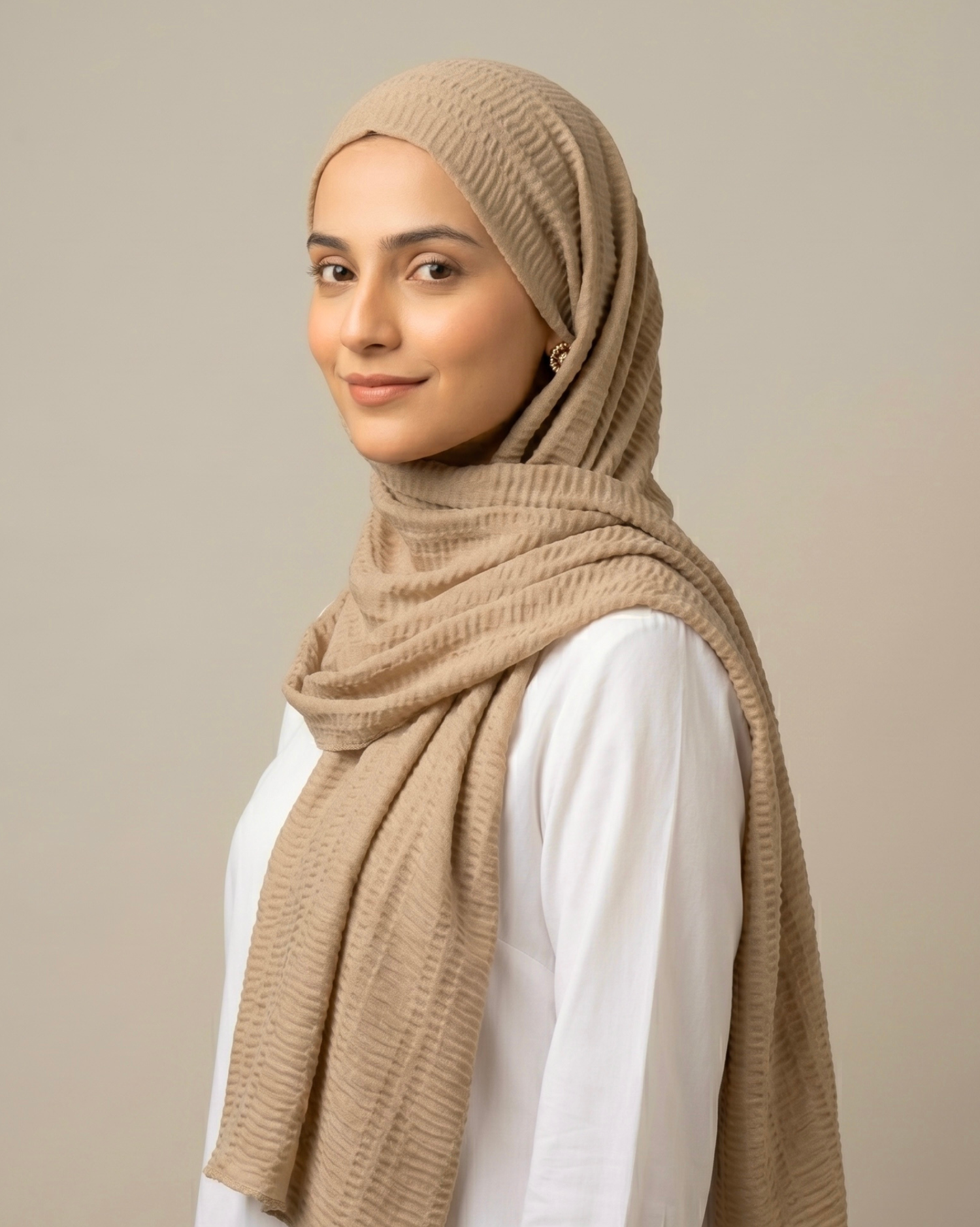 Ripple Pleated Hijab - Beige