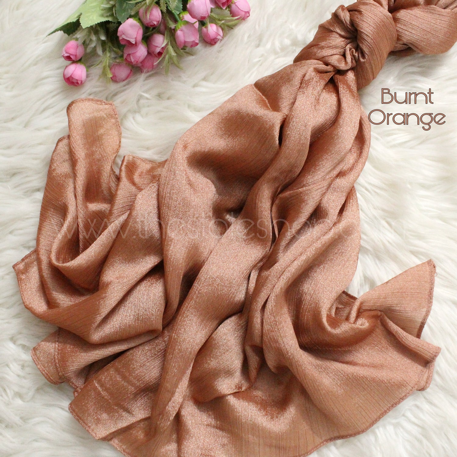 Metallics Crinkle Silk Hijab – Burnt Orange
