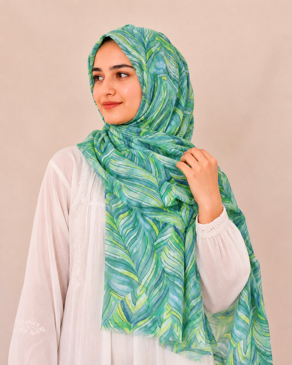 Elina Lawn Printed Hijabs - Sage Green