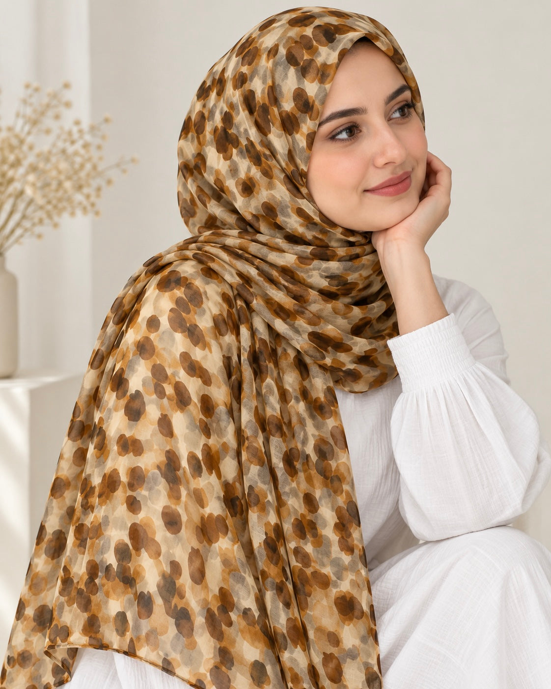 Bubbles Lawn Printed Hijabs - Beige