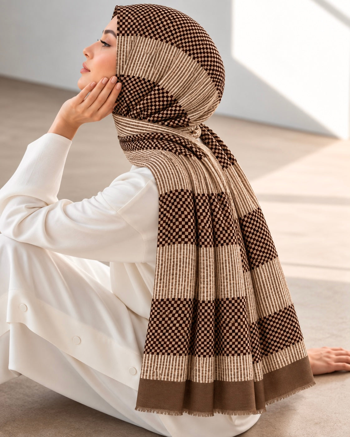 Domino Printed Lawn Hijab - Nutella
