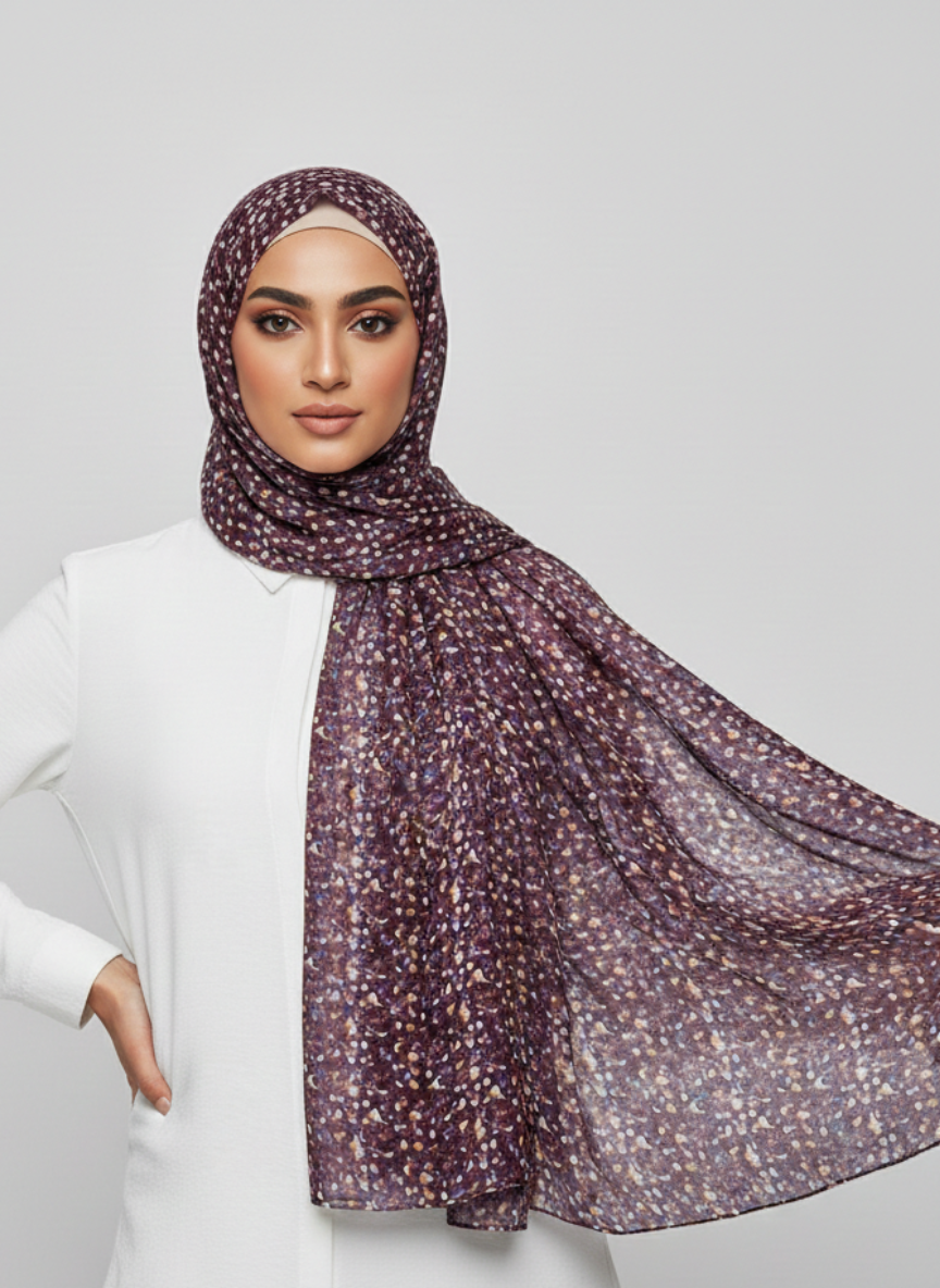 Premium Printed Hijab featuring a delicate floral pattern in shades of [color 1] and [color 2].