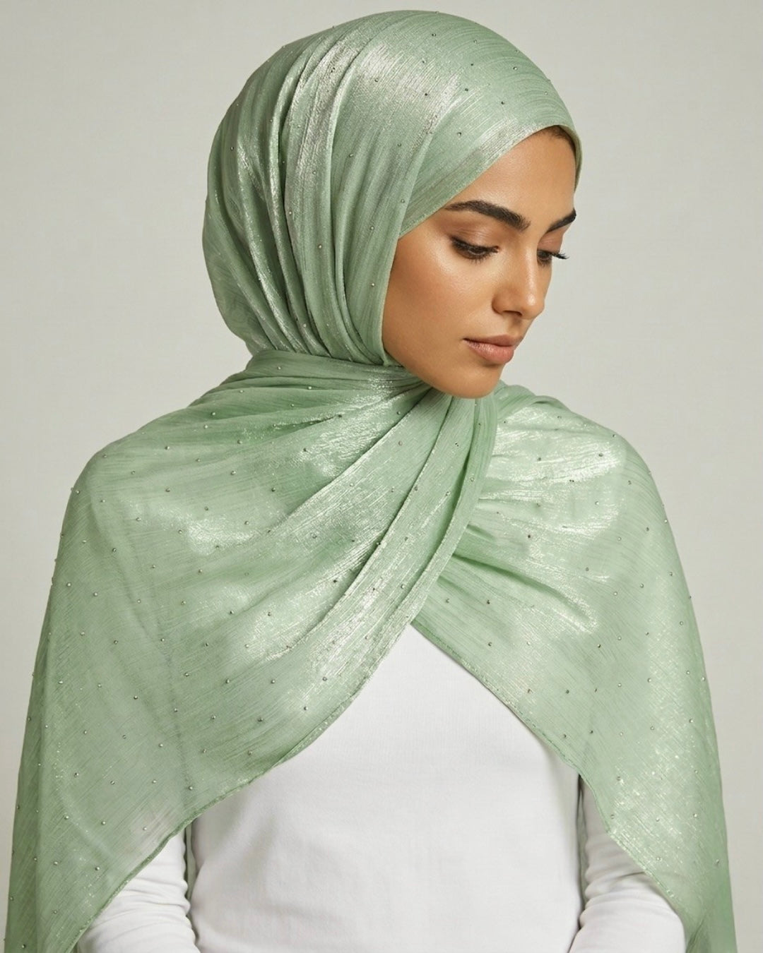 Stardust Organza Stoned Hijab - Pistachio