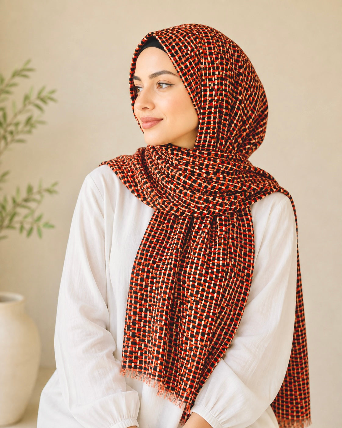 Alina Printed Lawn Hijab - Rust