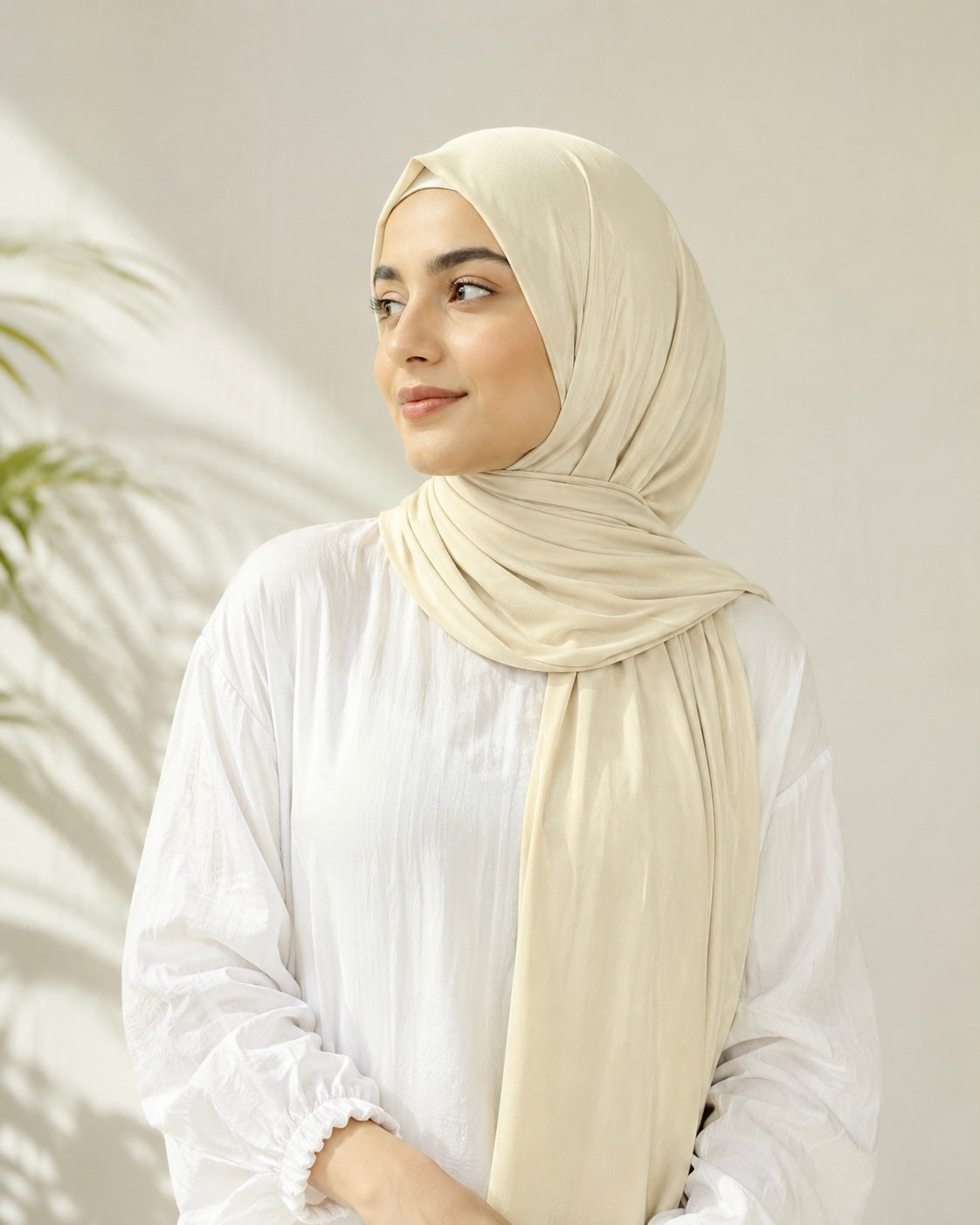 Premium Bamboo Jersey Hijab - Faded Cream