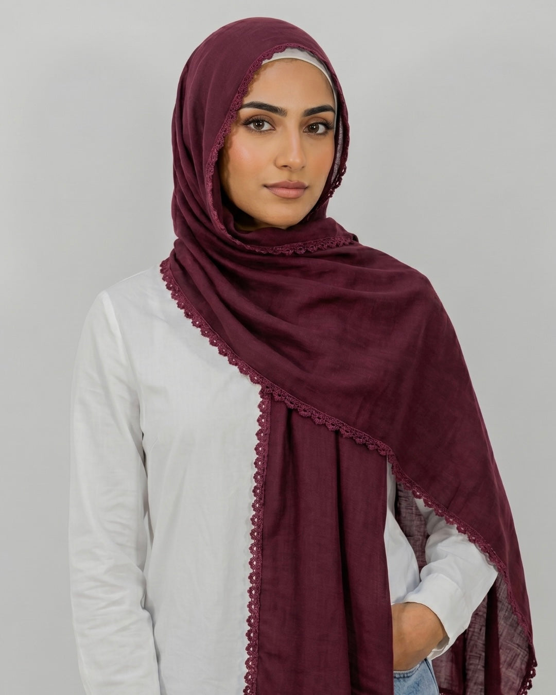 Expressions Turkish Lawn (Wider Width) Lace Hijab - Plum