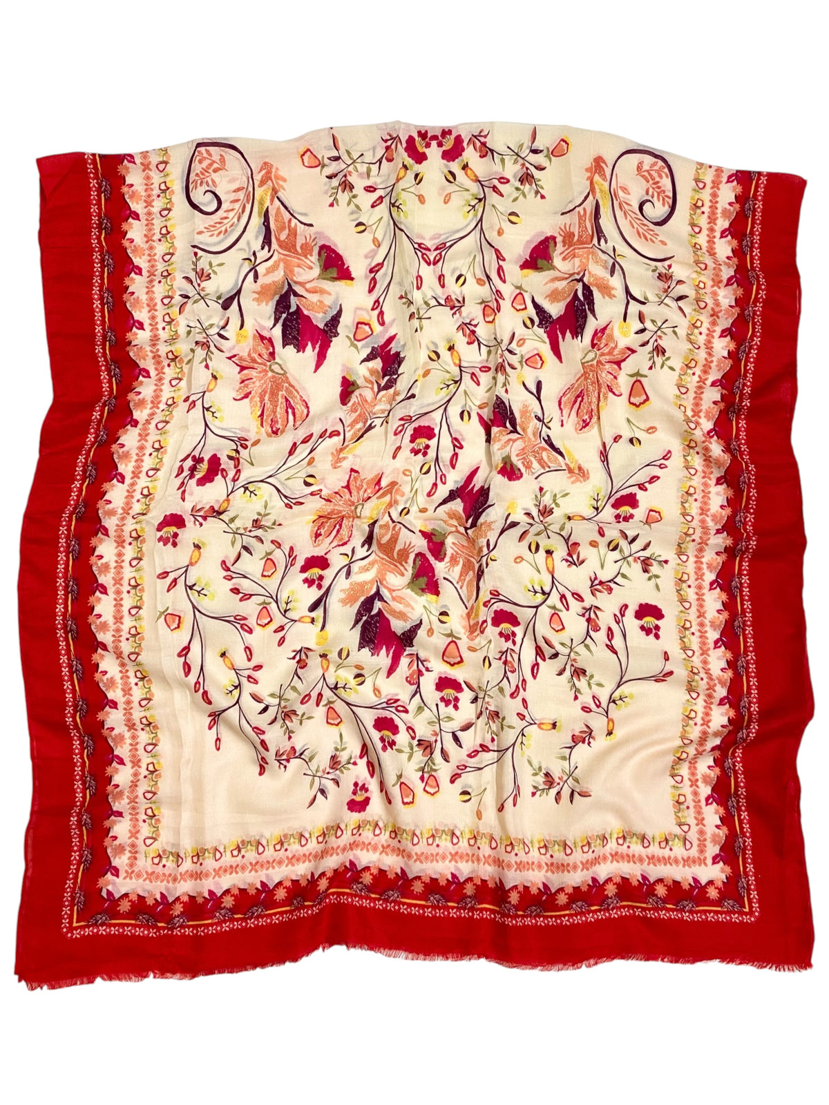 Tendril Glittered Printed Lawn Hijab - Red
