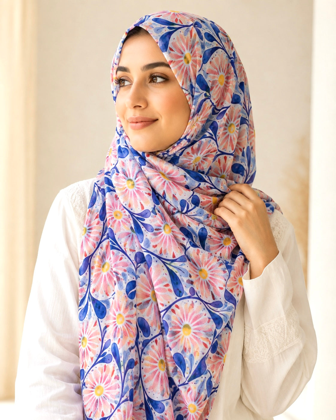Meher Lawn Printed Hijabs - Navy Blue