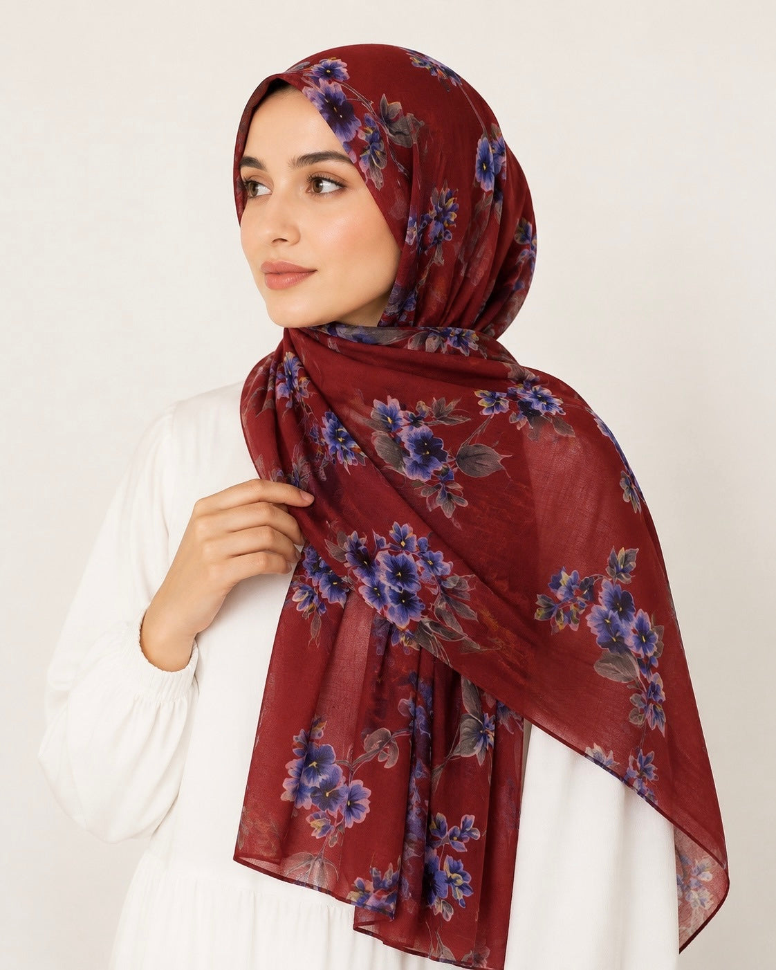 Meher Lawn Printed Hijabs - Maroon