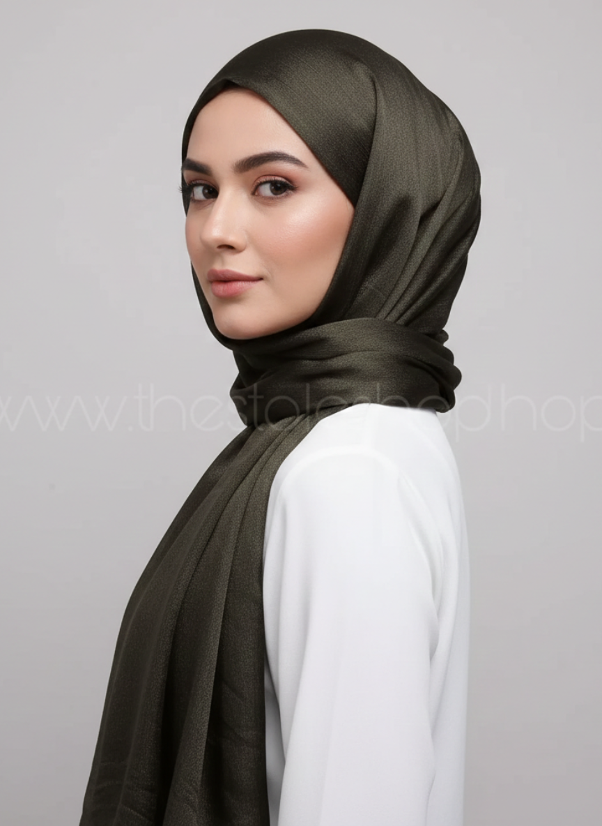 Metallics Crinkle Silk Hijab – Olive