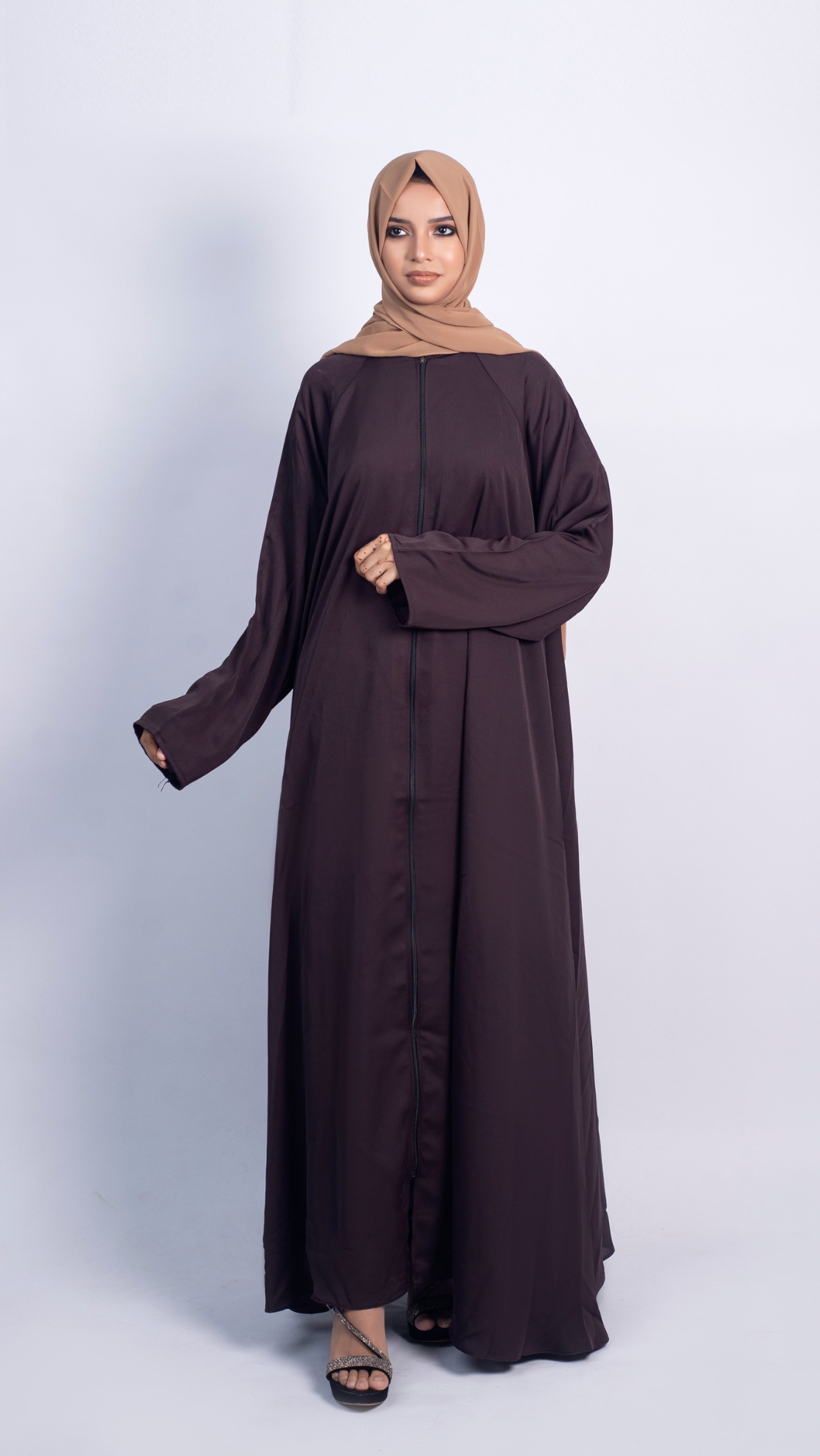 Full Zipper Abaya - Chocolate (With Free Delivery)
