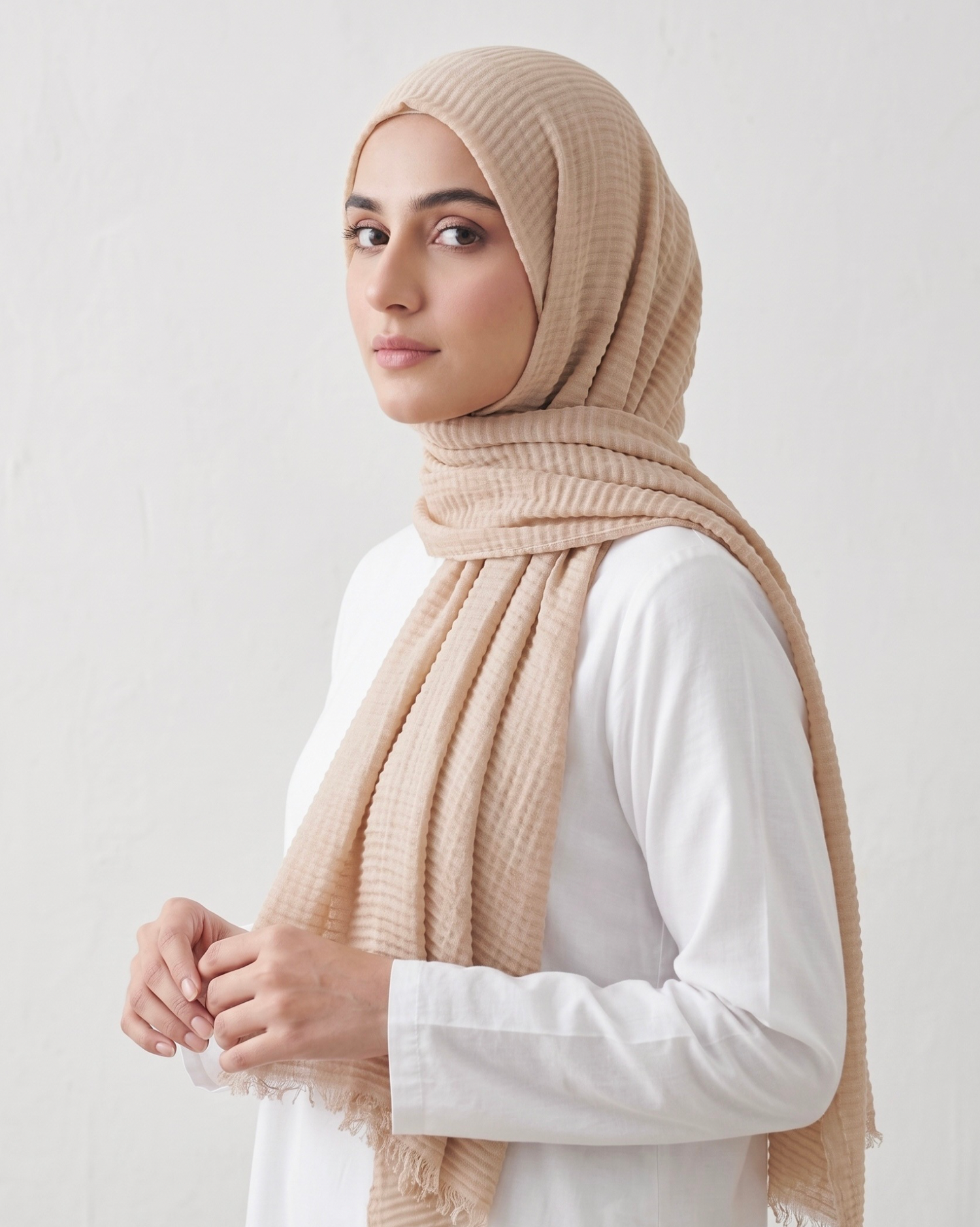 Ripple Pleated Hijab - Ivory
