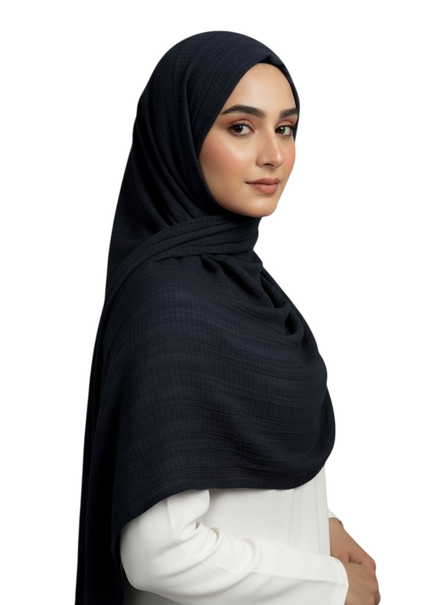 Georgette Crush Hijabs - Navy Blue
