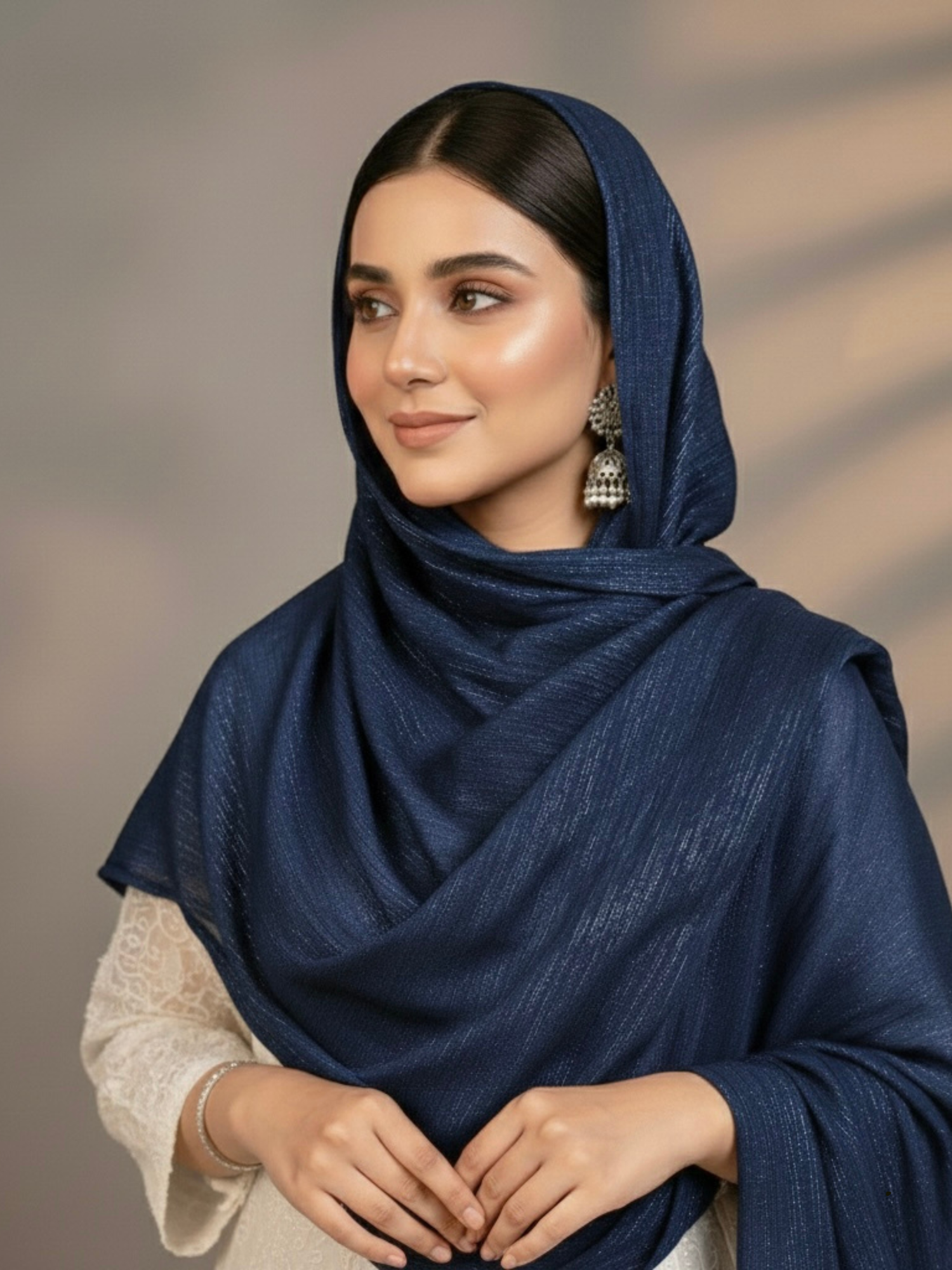 Gleamz Crinkle Silk Hijab – Navy Blue