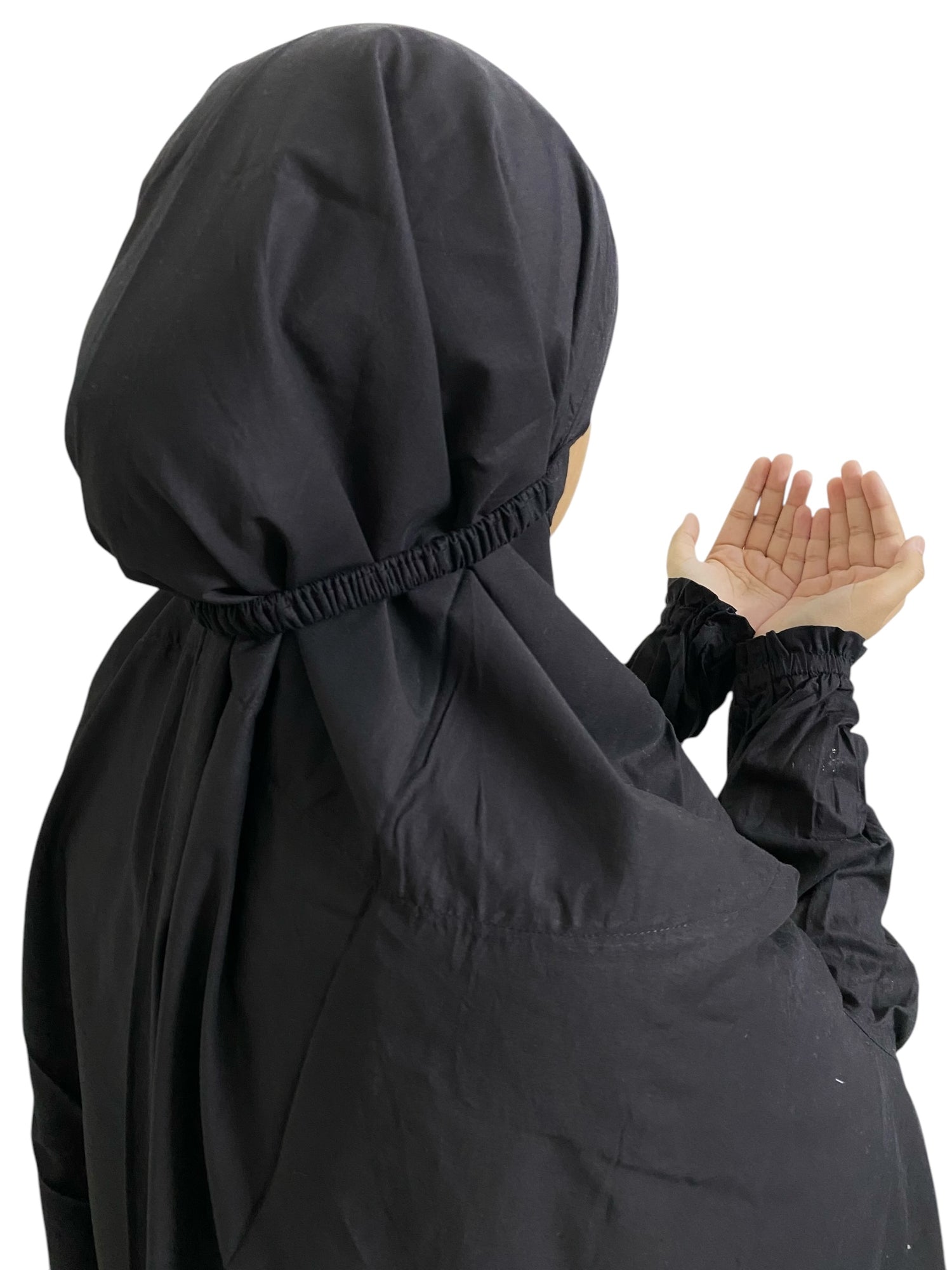 Premium Full Length Namaz Chadar With Sleeves- Black (Imported Fabric)