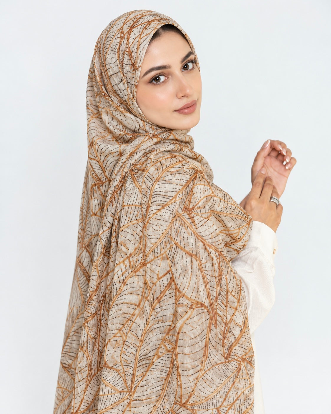 Verdana Printed Lawn Hijab - Ivory
