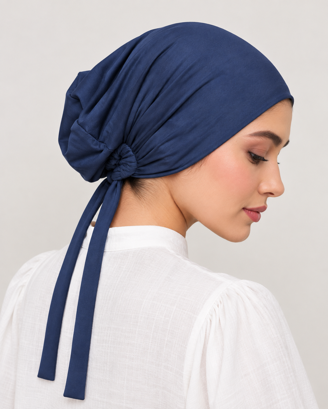 Imported Tie back Full Covered Hijab Cap – French Blue