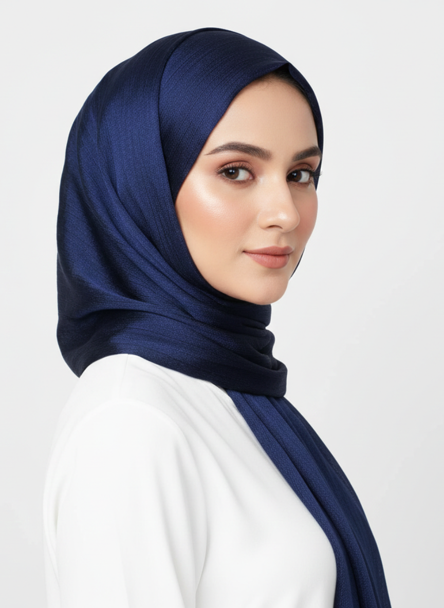 Metallics Crinkle Silk Hijab – Navy Blue
