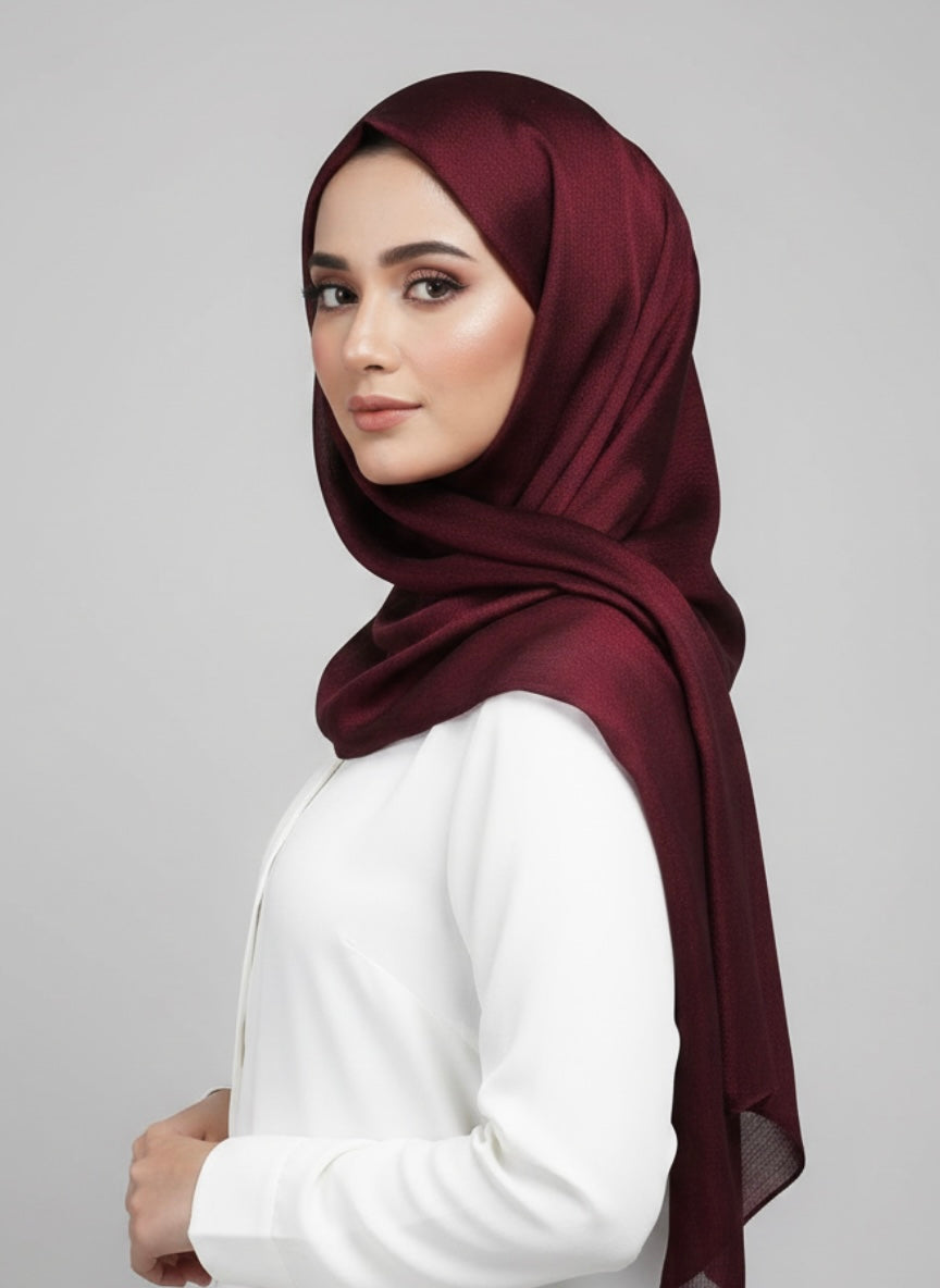 Metallics Crinkle Silk Hijab – Maroon