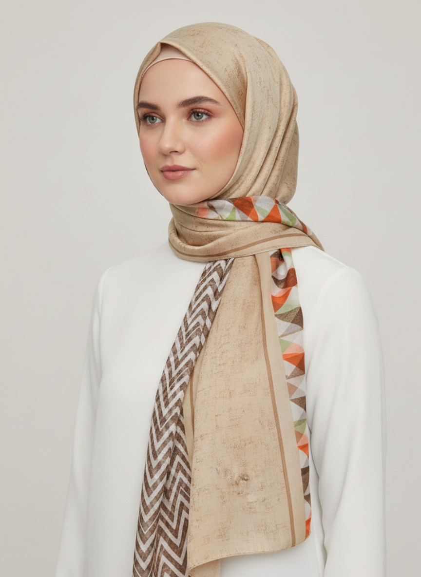 Nyra Printed Hijabs - Beige