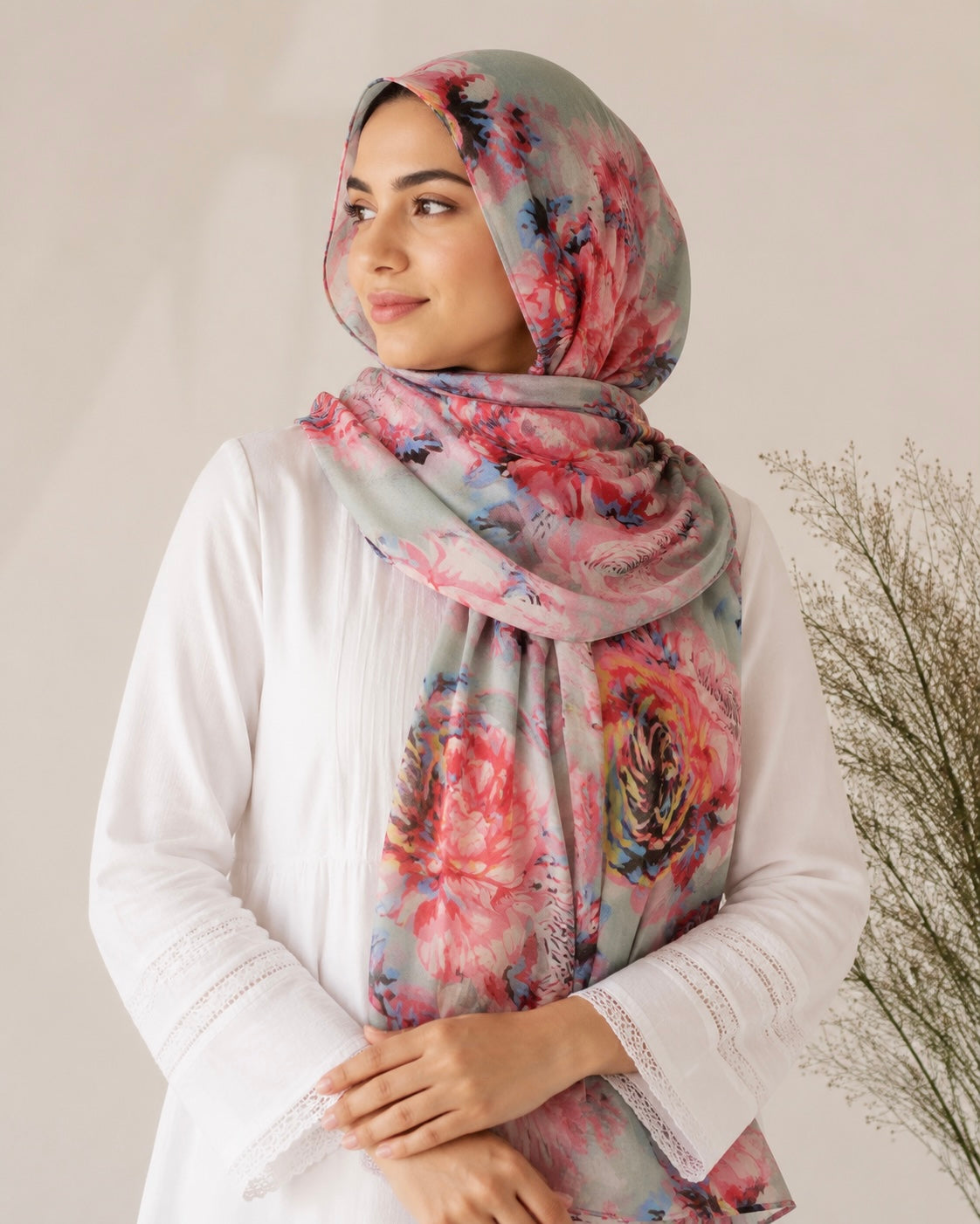 Roselle Lawn Printed Hijabs - Sky Blue