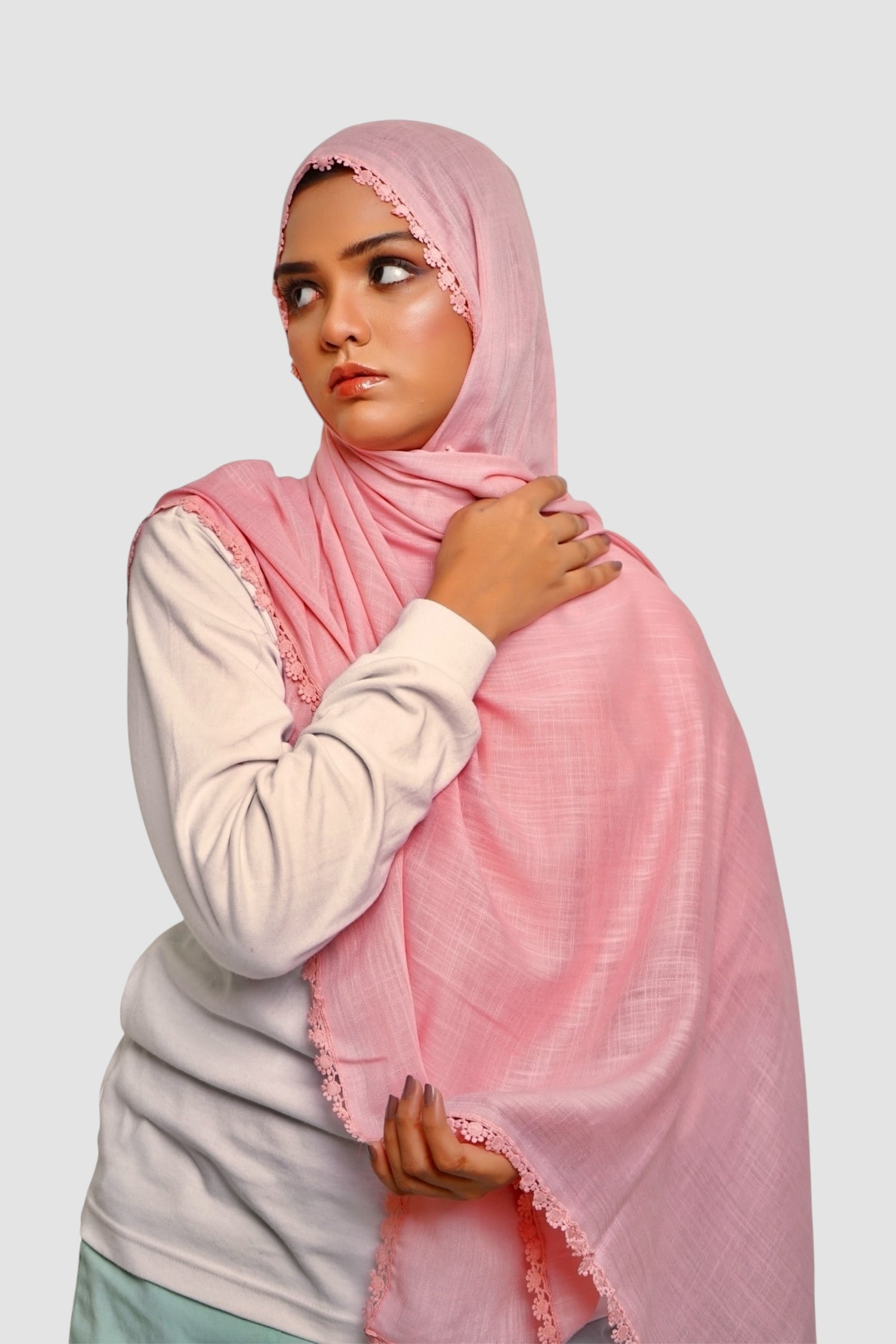 Expressions Turkish Lawn (Wider Width) Lace Hijab - Blush