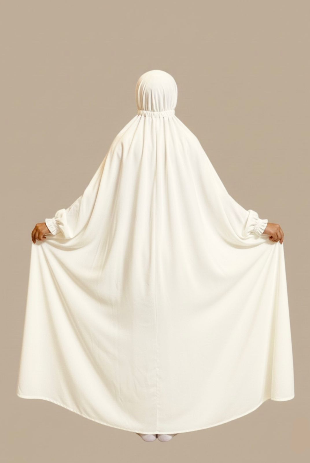 Premium Full Length Umrah & Namaz Chadar With Sleeves - Cream White (Imported Fabric)