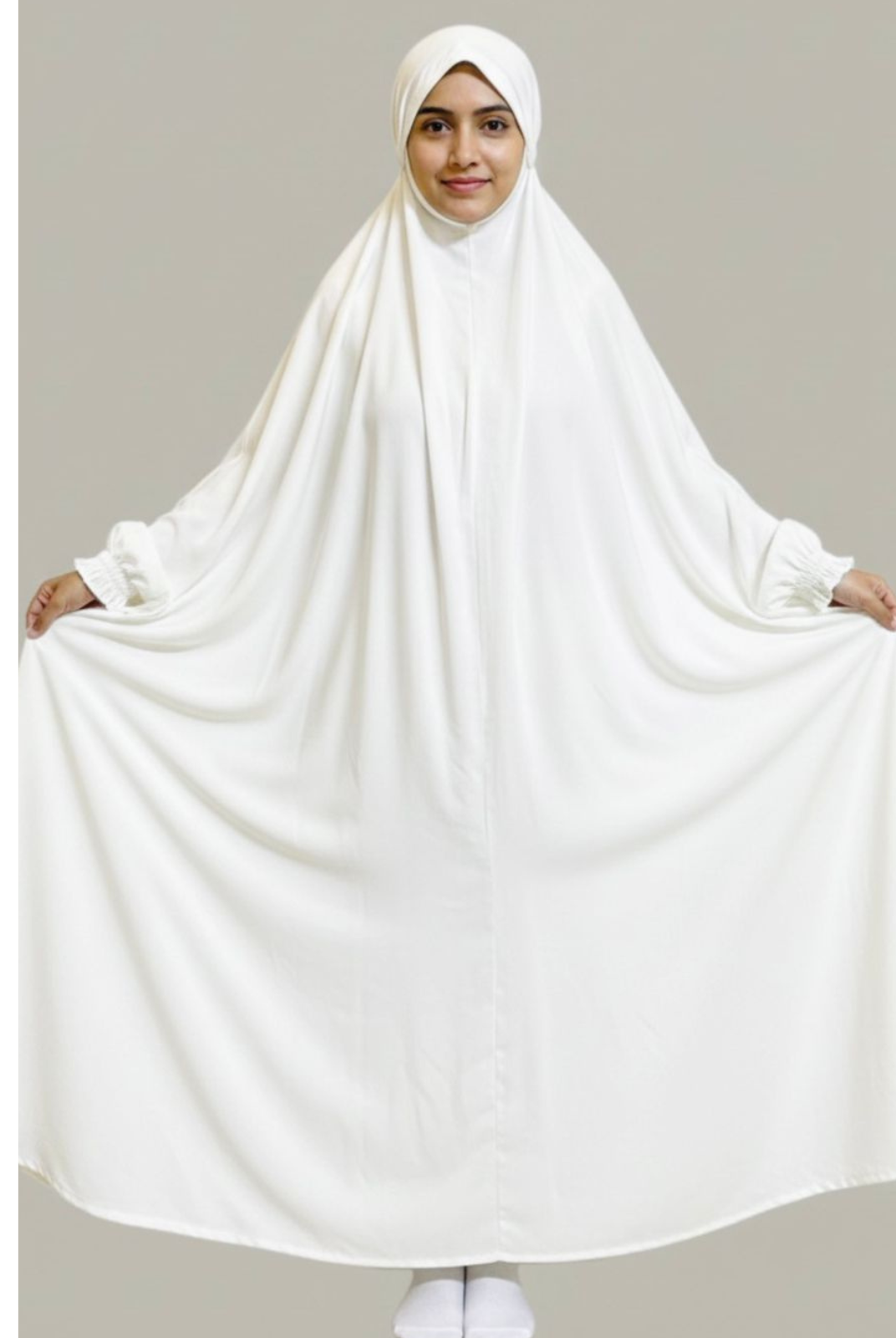 Premium Full Length Umrah & Namaz Chadar With Sleeves - White (Imported Fabric)