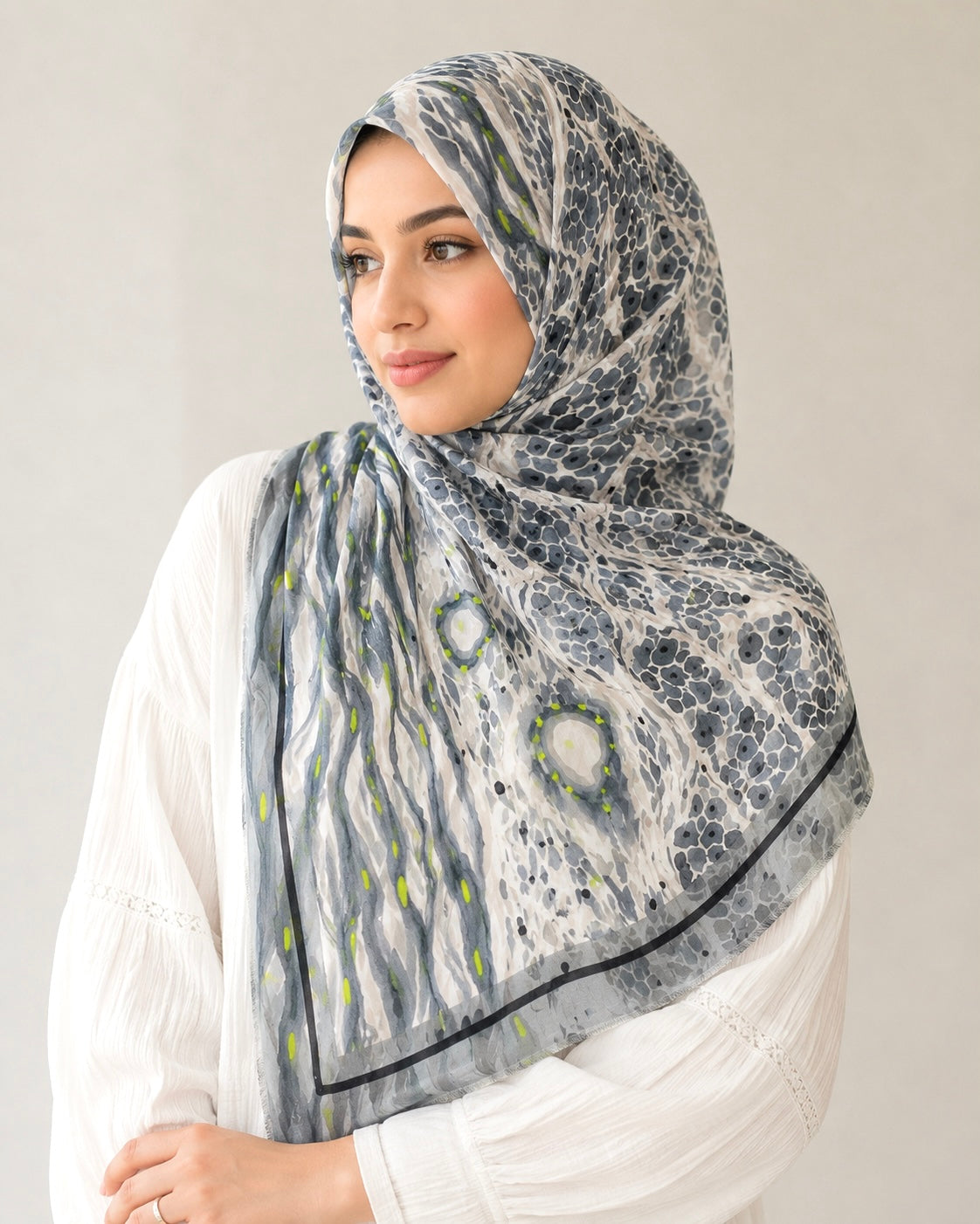 Nautica Printed Lawn Hijab - Graphite