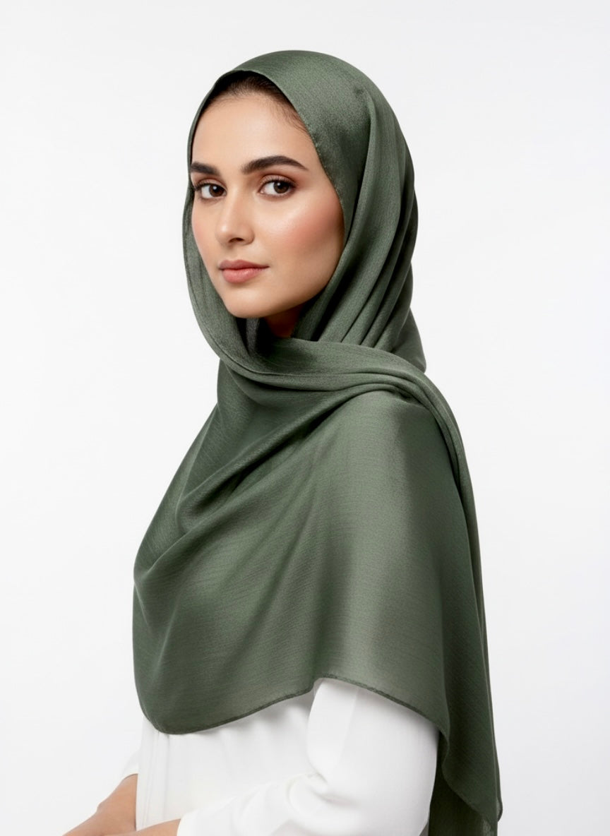 Metallics Crinkle Silk Hijab – Light Olive