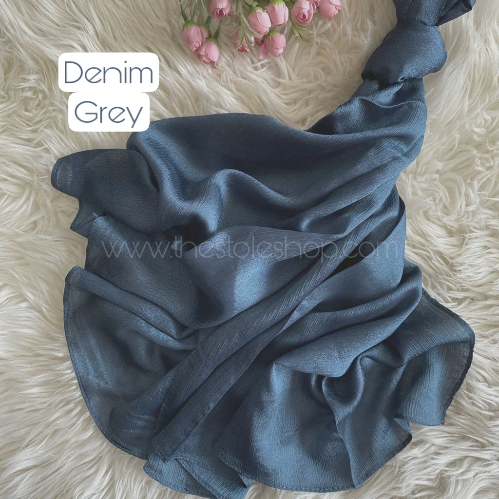 Metallics Crinkle Silk Hijab – Denim Grey