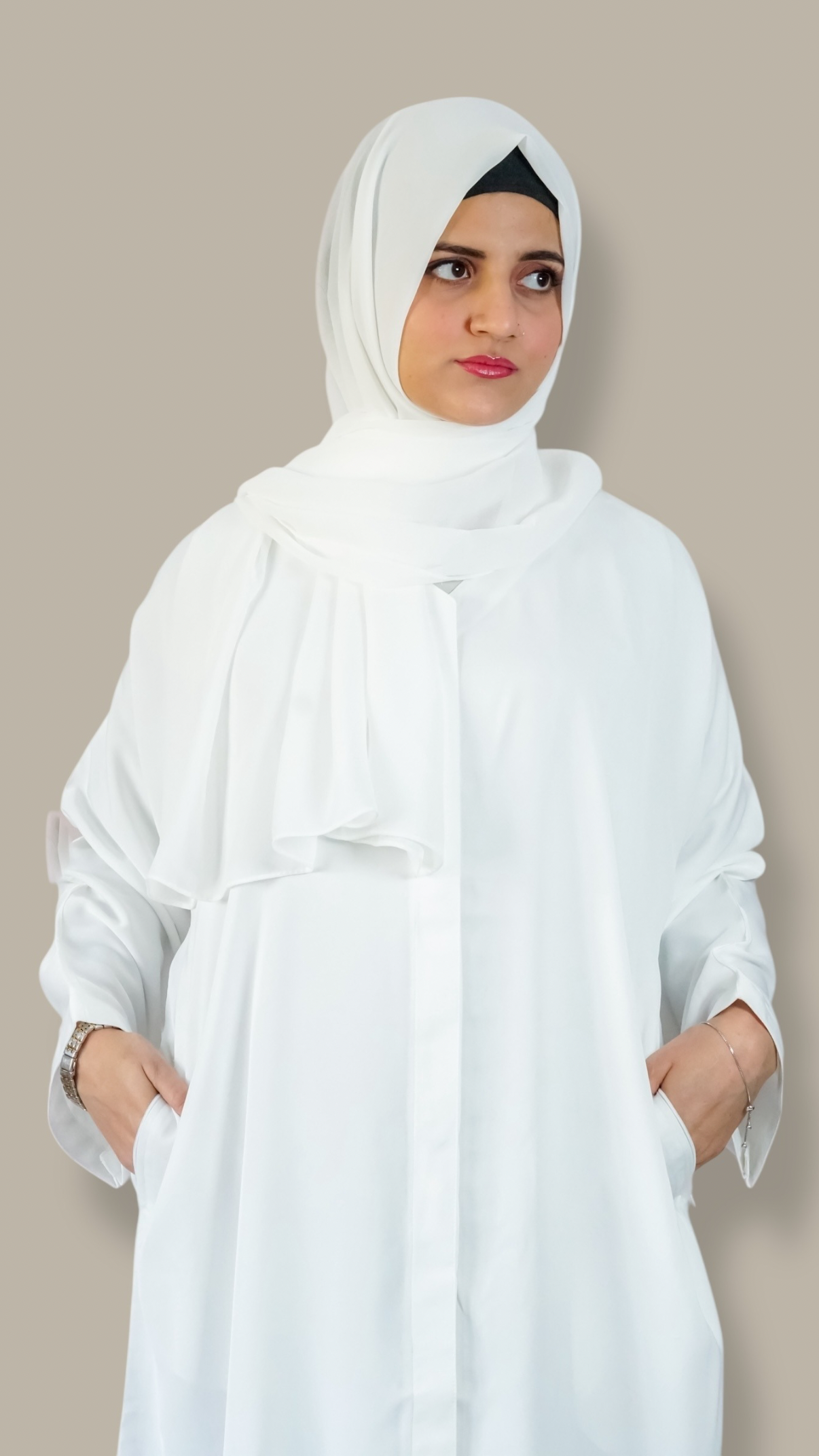 Mirage Abaya - Pearl White (Front Open)