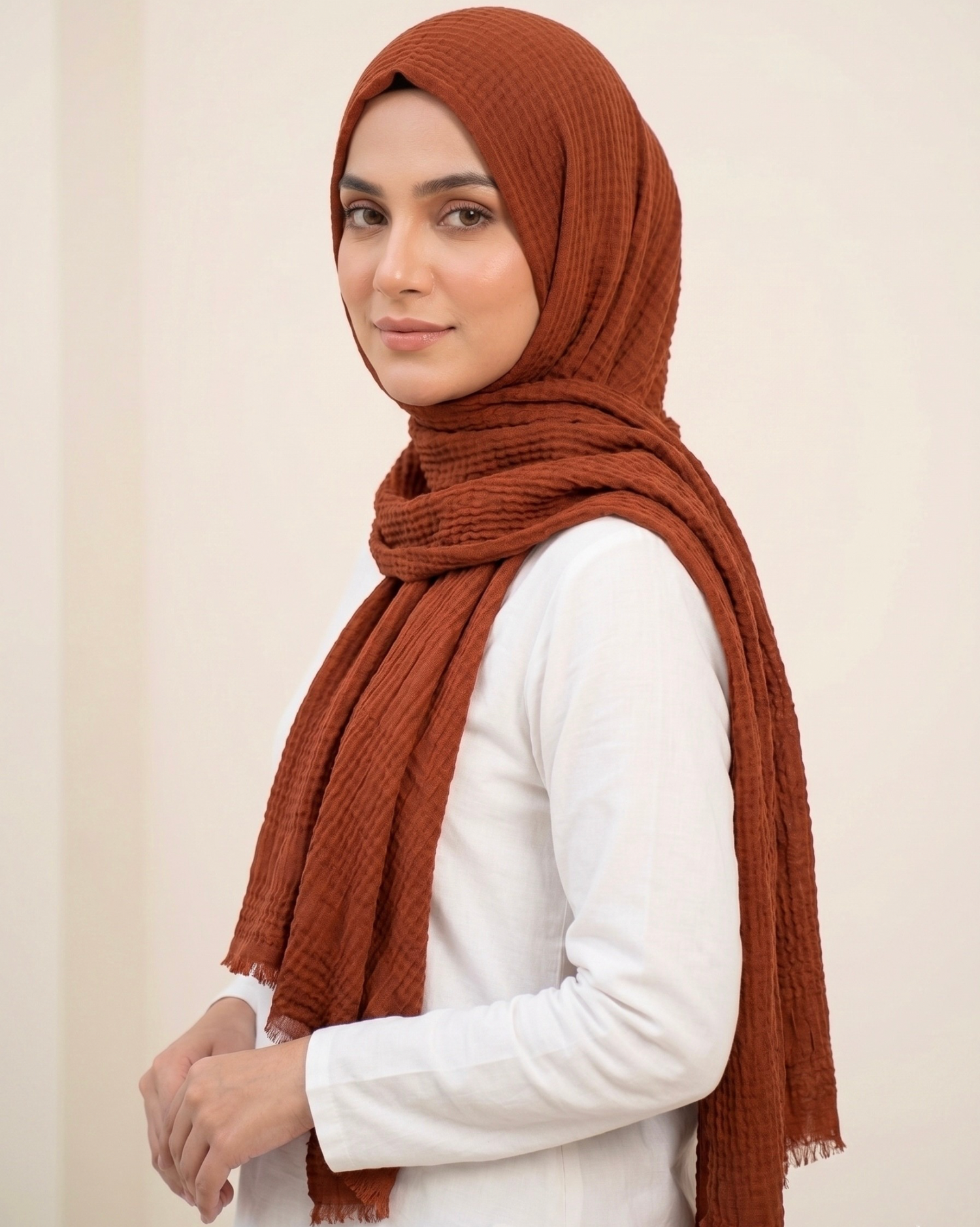 Ripple Pleated Hijab - Rust