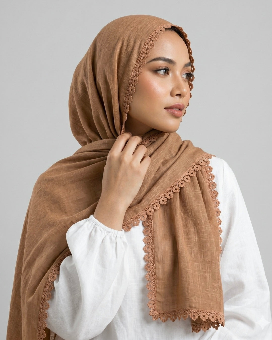 Expressions Turkish Lawn (Wider Width) Lace Hijab - Coffee