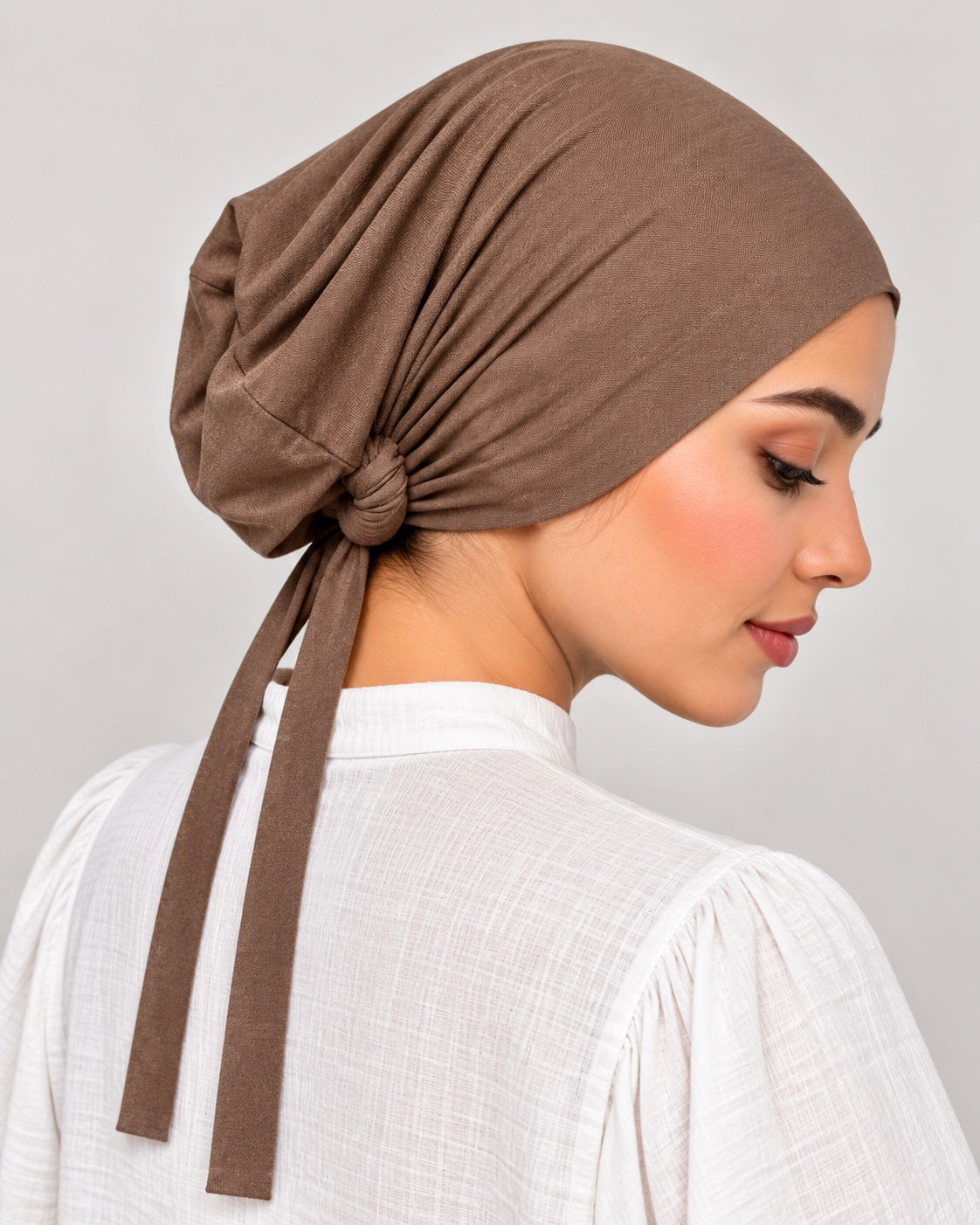 Imported Tie back Full Covered Hijab Cap – Coffee