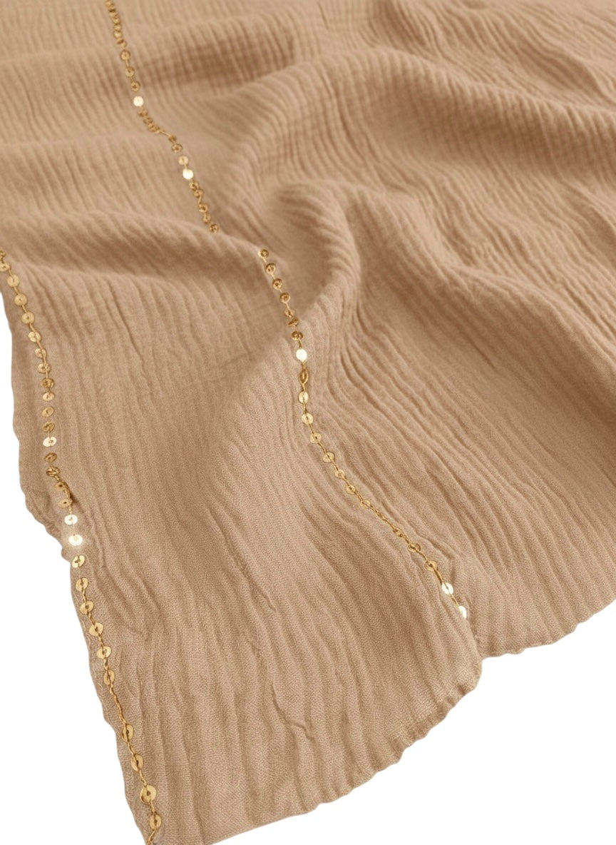 Ripple Sequins Hijab XL Size - Beige