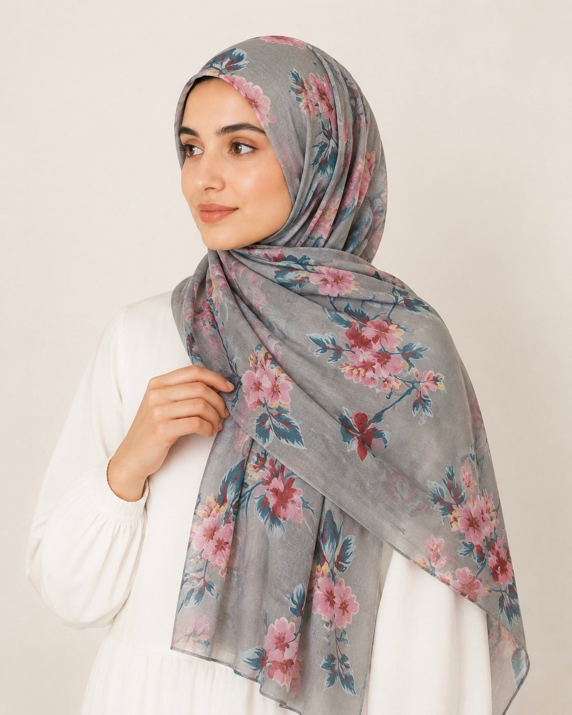 Meher Lawn Printed Hijabs - Grey