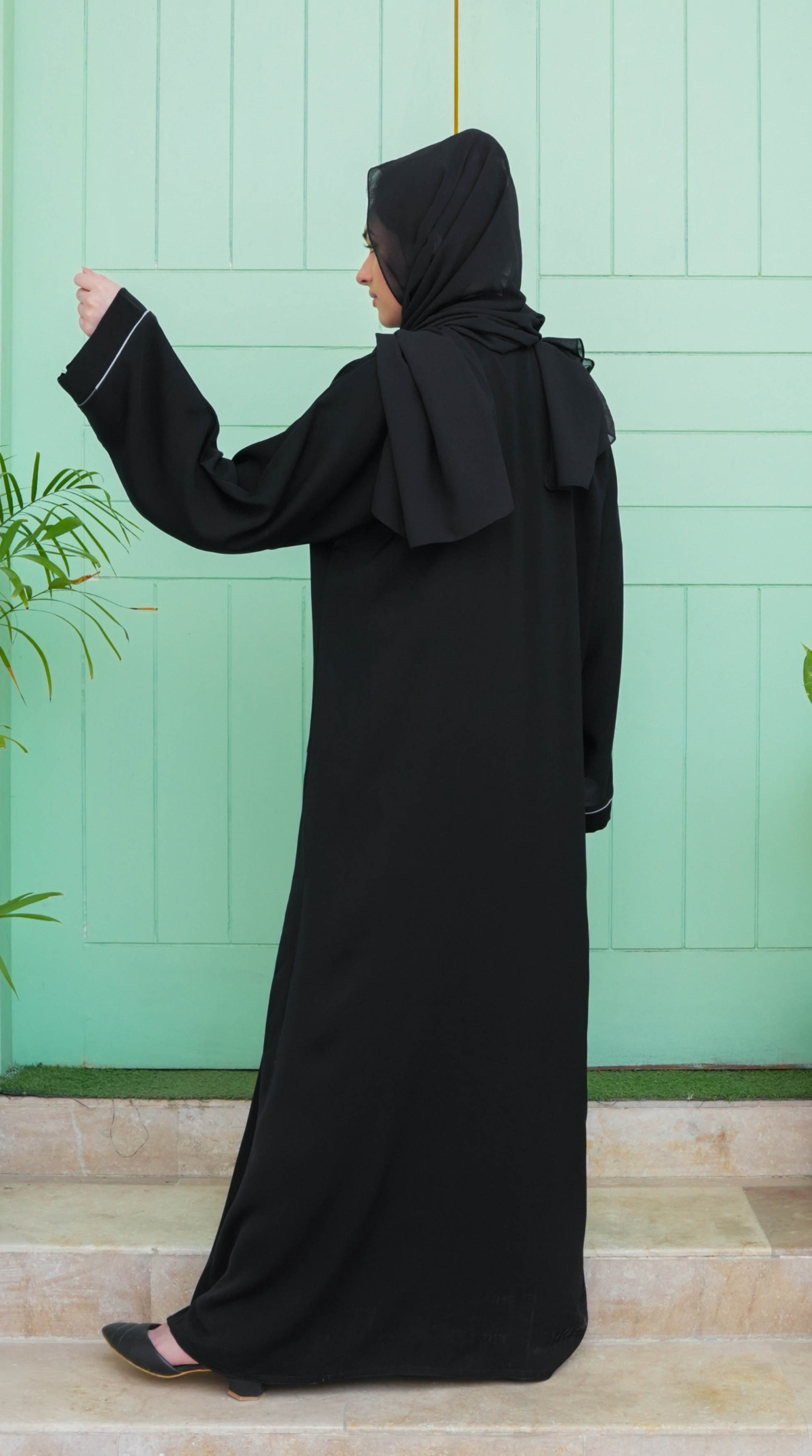 Linia Piping Abaya - Black & Grey Piping (With Free Delivery)