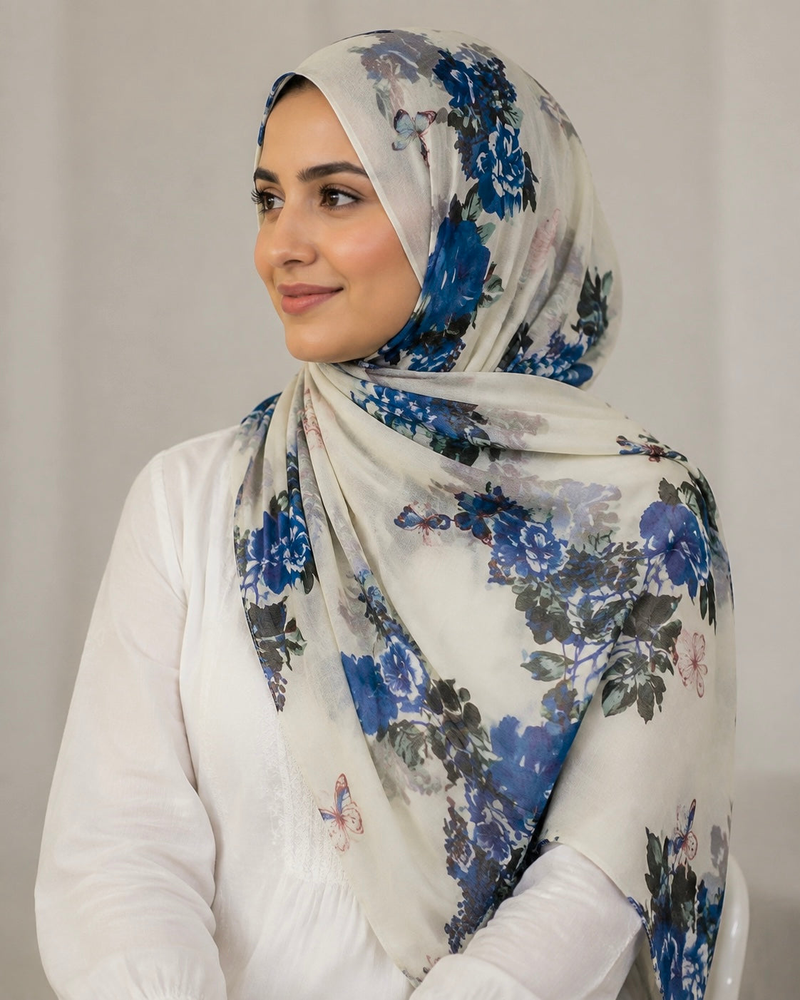 Aria Lawn Printed Hijabs - Pearl White