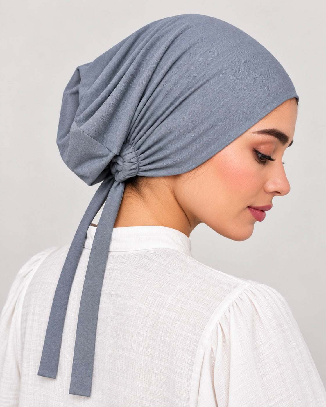 Imported Tie back Full Covered Hijab Cap – Faded Denim