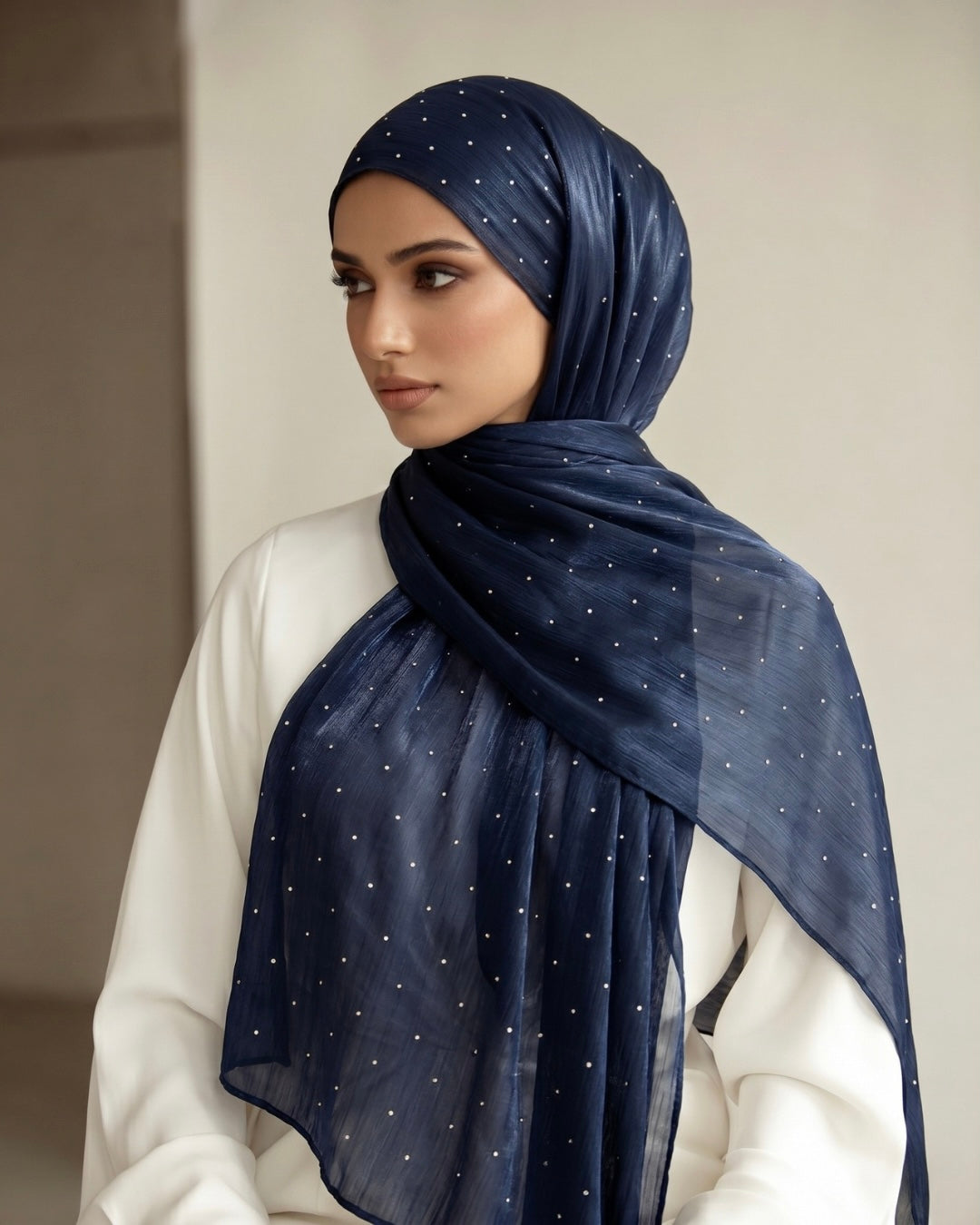 Stardust Organza Stoned Hijab - Navy Blue