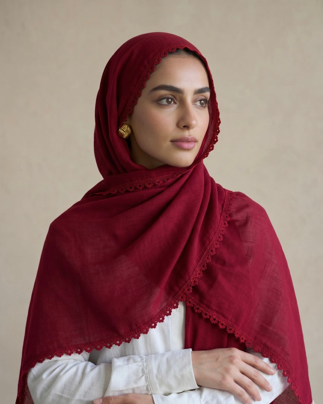Expressions Turkish Lawn (Wider Width) Lace Hijab - Wine