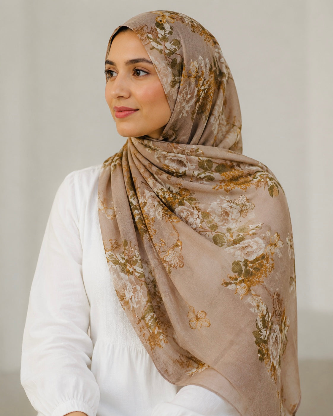 Aria Lawn Printed Hijabs - Beige
