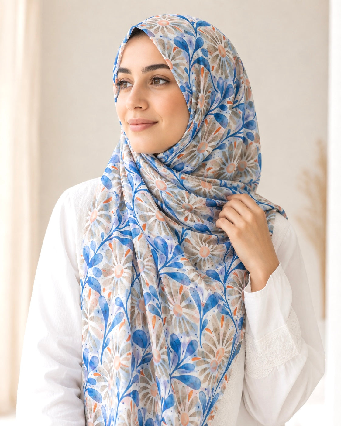 Meher Lawn Printed Hijabs - Faded Blue